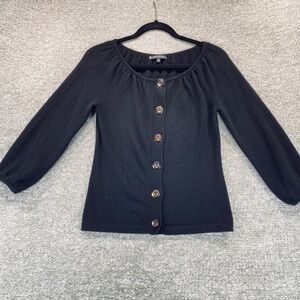 Anne Klein Black 100% Cashmere Button Front Cardigan Sweater Womens Small 762